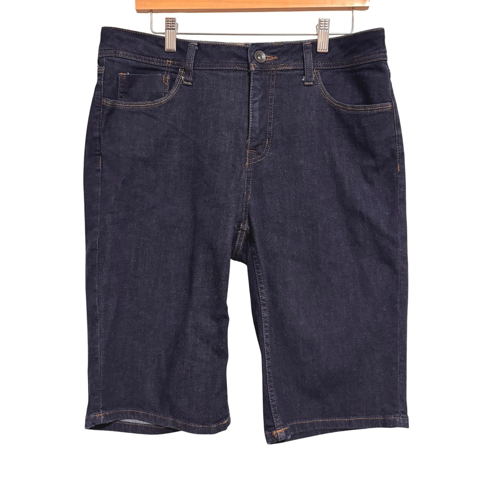 St. John's Bay Denim Bermuda Shorts Womens 12 Dark Blue Stretch Casual Summer